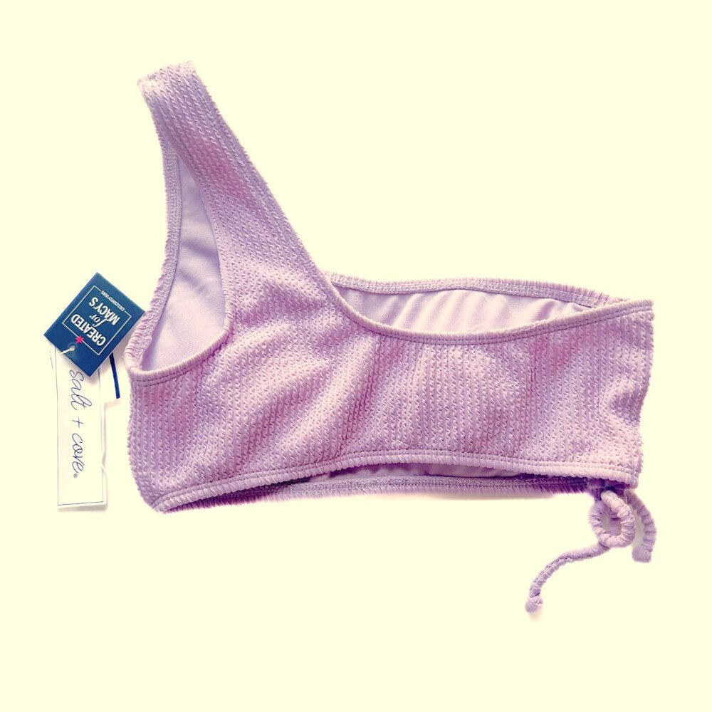 NWT Salt + Cove One Shoulder Side Shirred Bikini Top Dusty Lilac Size Small S - Picture 7 of 10